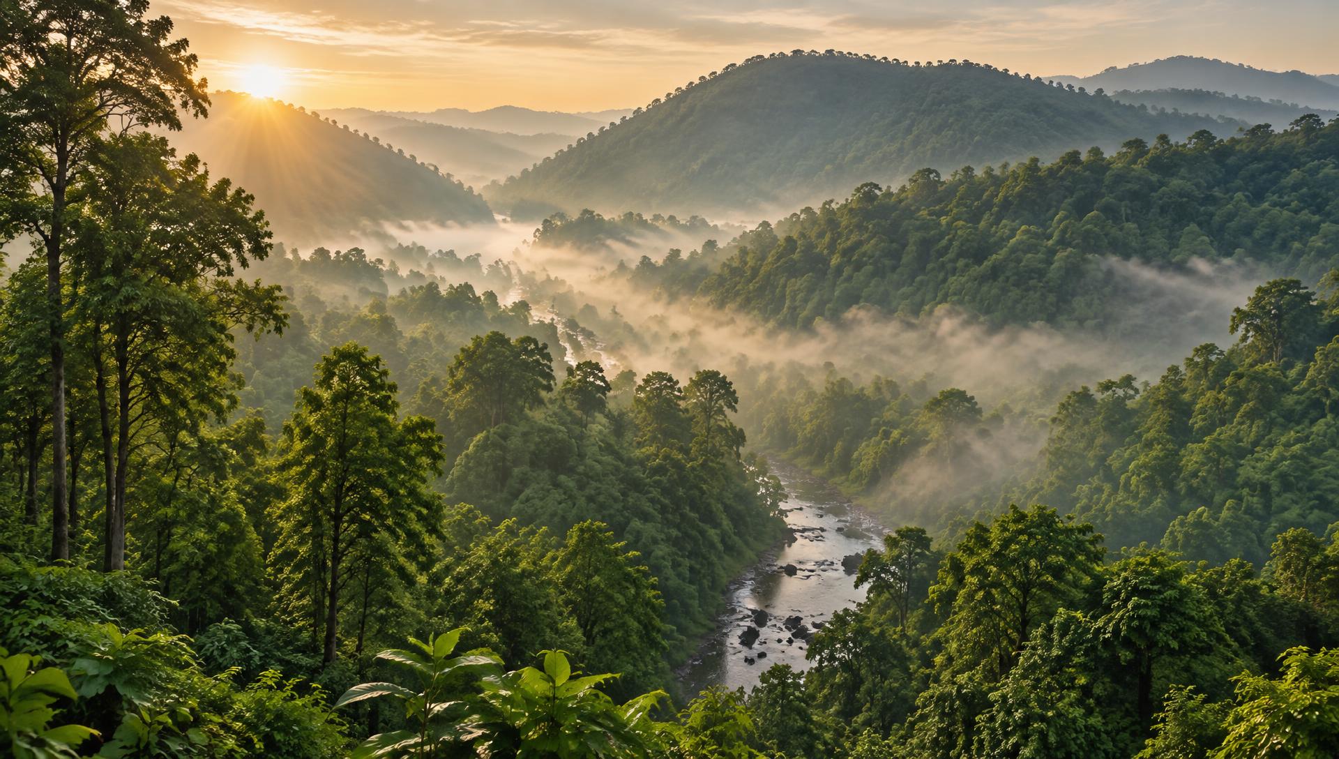 Forest landscape around Maredumilli, Andhra Pradesh at sunrise